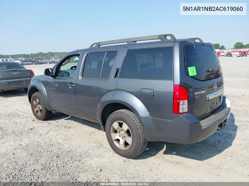 2010 Nissan Pathfinder S VIN: 5N1AR1NB2AC619060 Lot: 42596940
