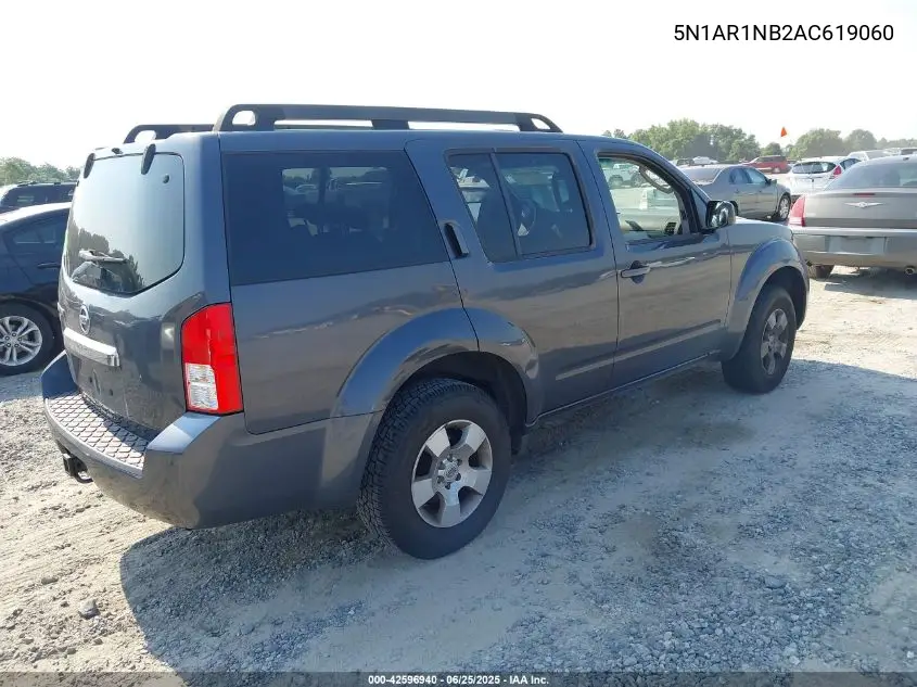 2010 Nissan Pathfinder S VIN: 5N1AR1NB2AC619060 Lot: 42596940