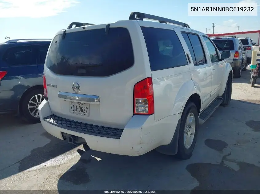 2011 Nissan Pathfinder Sv VIN: 5N1AR1NN0BC619232 Lot: 42595175