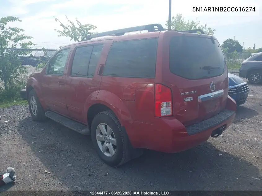 2012 Nissan Pathfinder VIN: 5N1AR1NB2CC616274 Lot: 12344477