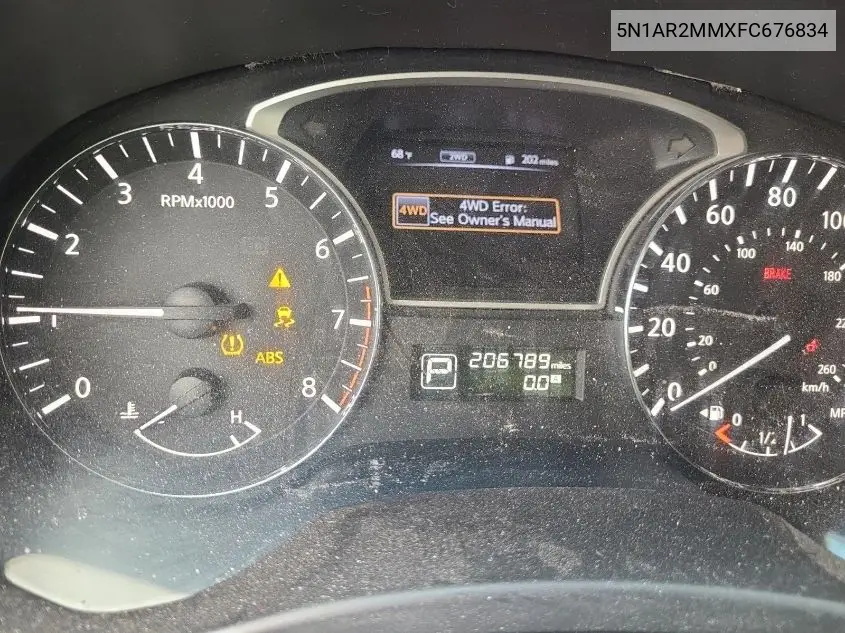 2015 Nissan Pathfinder S/Sv/Sl/Platinum VIN: 5N1AR2MMXFC676834 Lot: 42626424