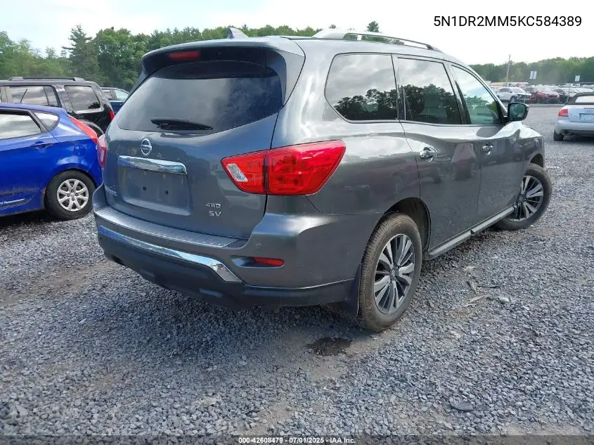 2019 Nissan Pathfinder Sv VIN: 5N1DR2MM5KC584389 Lot: 42608479