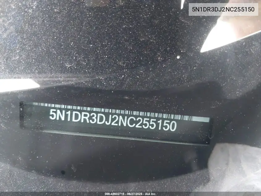 2022 Nissan Pathfinder Platinum 4Wd VIN: 5N1DR3DJ2NC255150 Lot: 42602715