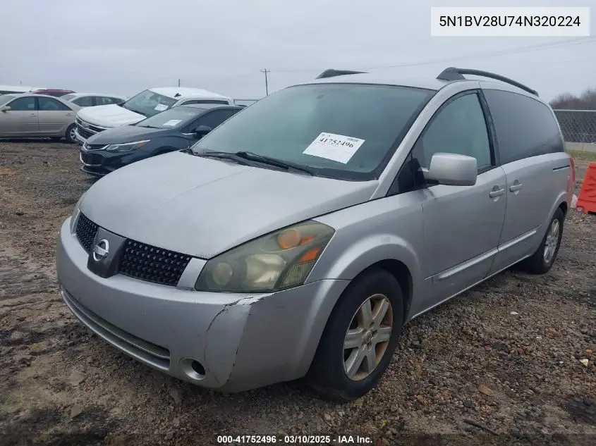 2004 Nissan Quest 3.5 Sl VIN: 5N1BV28U74N320224 Lot: 41752496