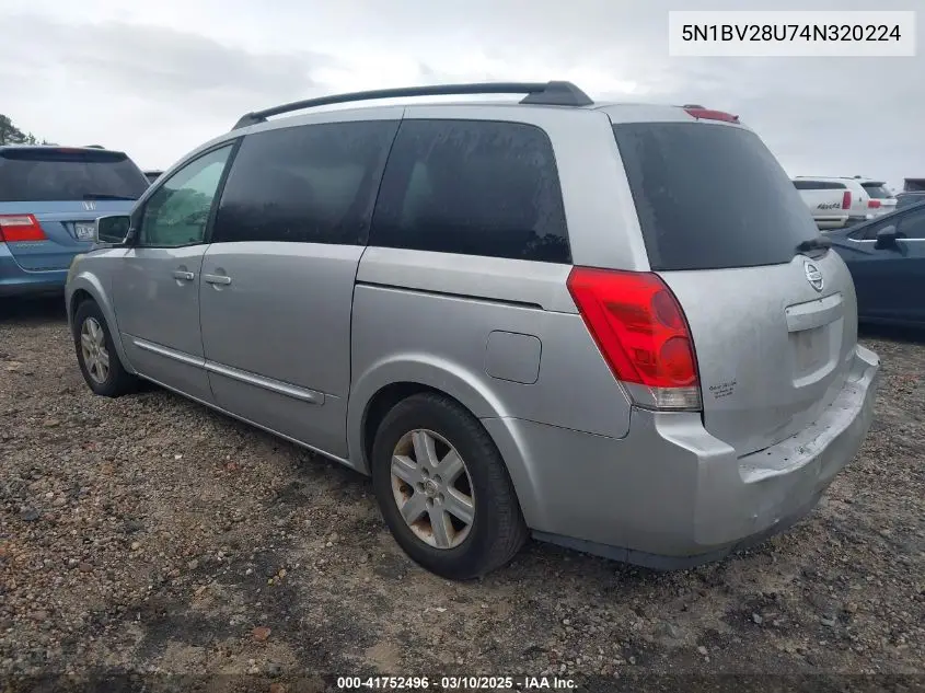 2004 Nissan Quest 3.5 Sl VIN: 5N1BV28U74N320224 Lot: 41752496