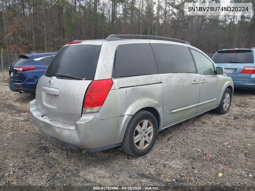 2004 Nissan Quest 3.5 Sl VIN: 5N1BV28U74N320224 Lot: 41752496