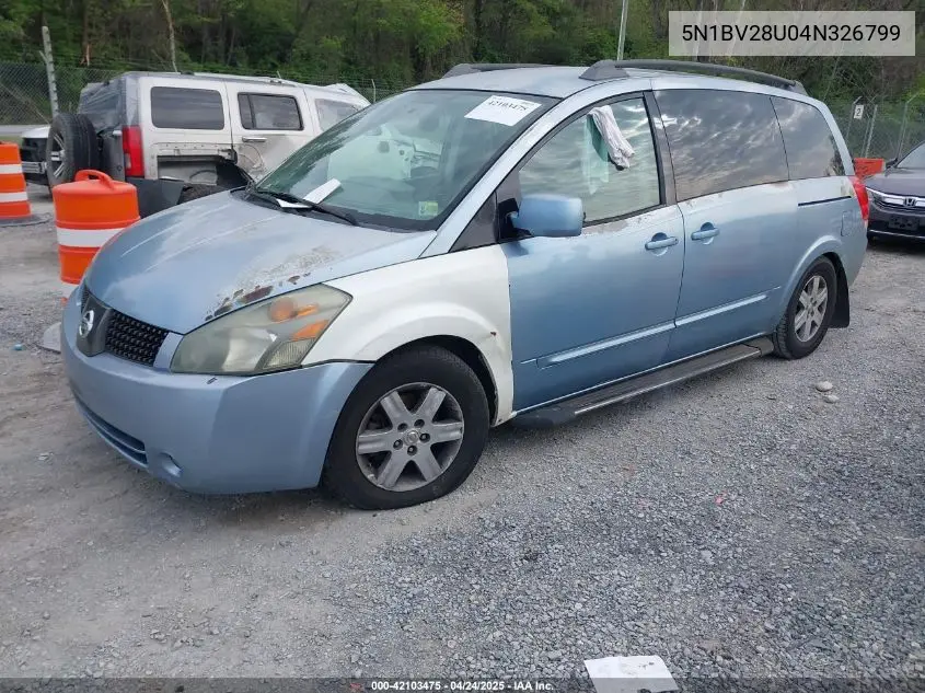 2004 Nissan Quest 3.5 Sl VIN: 5N1BV28U04N326799 Lot: 42103475