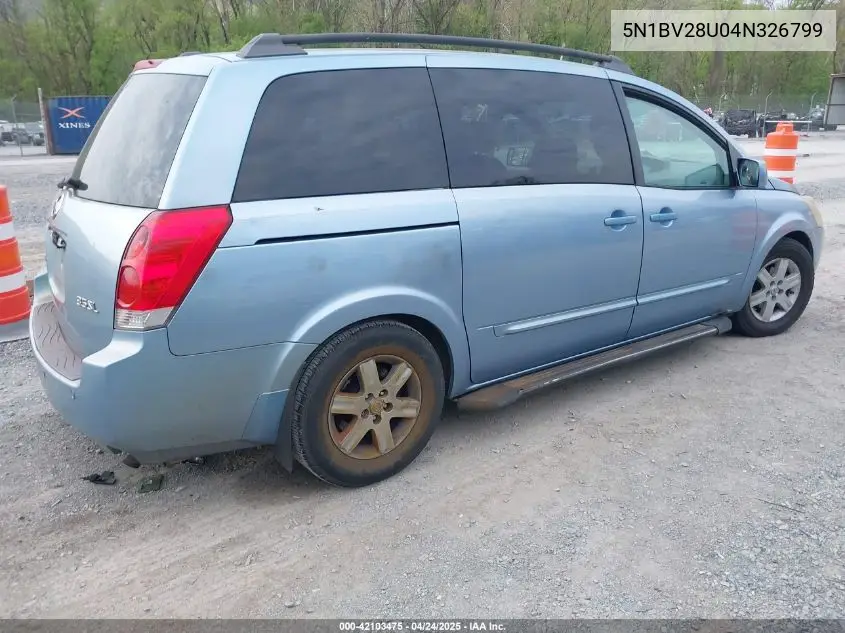 2004 Nissan Quest 3.5 Sl VIN: 5N1BV28U04N326799 Lot: 42103475