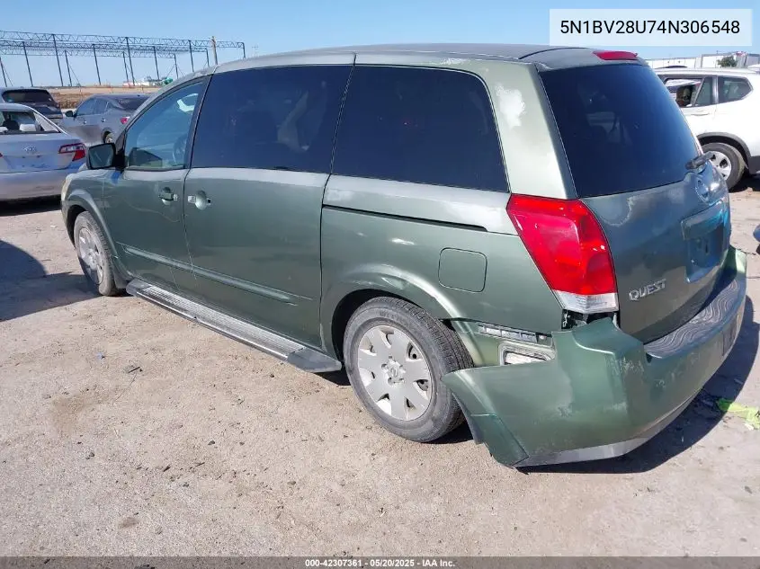 2004 Nissan Quest 3.5 S VIN: 5N1BV28U74N306548 Lot: 42307361