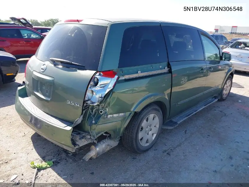 2004 Nissan Quest 3.5 S VIN: 5N1BV28U74N306548 Lot: 42307361