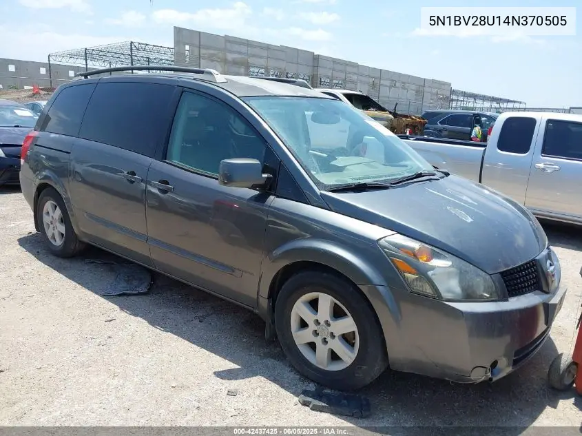 2004 Nissan Quest 3.5 Sl VIN: 5N1BV28U14N370505 Lot: 42437425