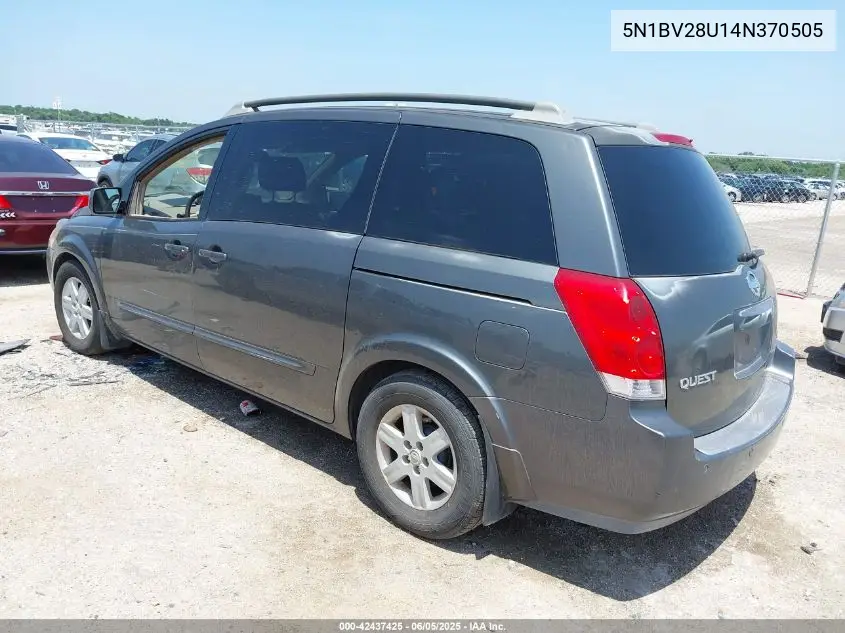 2004 Nissan Quest 3.5 Sl VIN: 5N1BV28U14N370505 Lot: 42437425