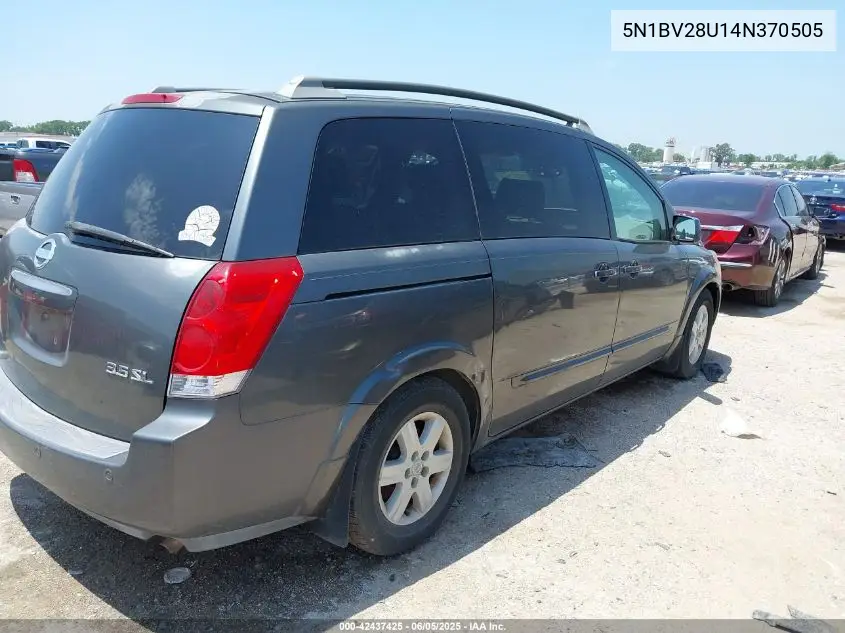 2004 Nissan Quest 3.5 Sl VIN: 5N1BV28U14N370505 Lot: 42437425