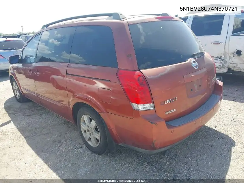 2004 Nissan Quest 3.5 Sl VIN: 5N1BV28U74N370721 Lot: 42440407