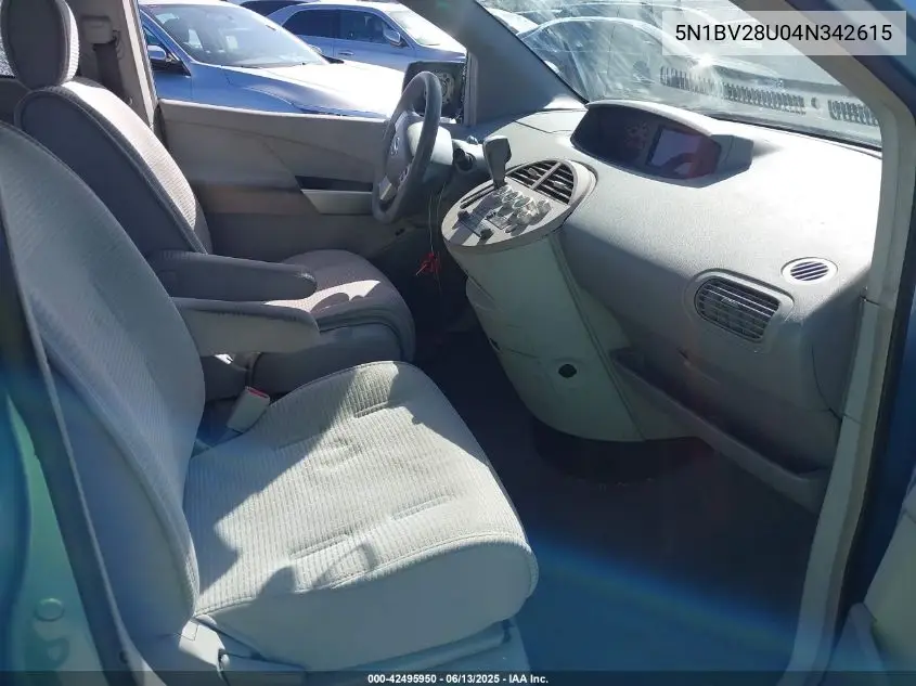 2004 Nissan Quest S VIN: 5N1BV28U04N342615 Lot: 42495950