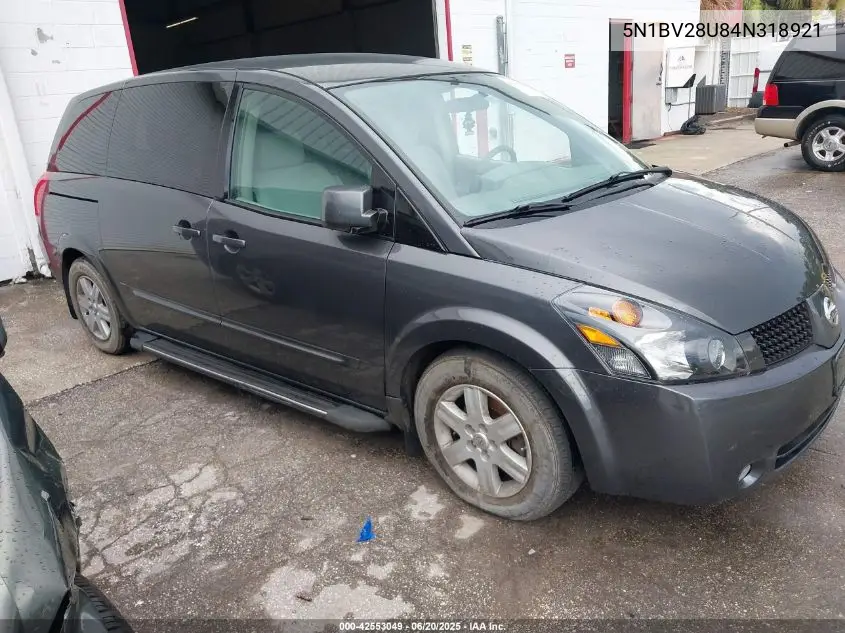 2004 Nissan Quest 3.5 S VIN: 5N1BV28U84N318921 Lot: 42553049