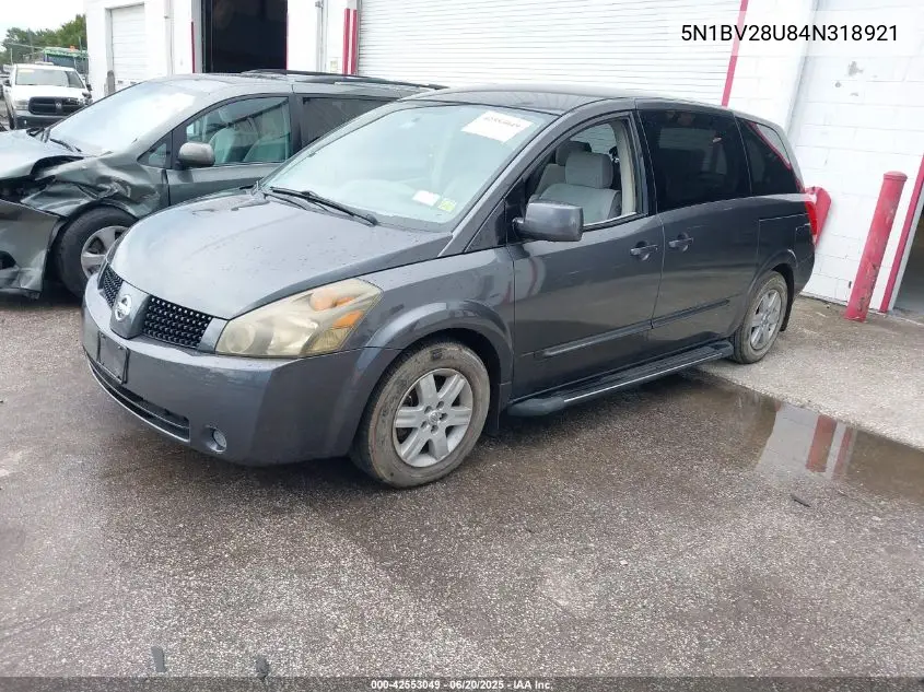 2004 Nissan Quest 3.5 S VIN: 5N1BV28U84N318921 Lot: 42553049