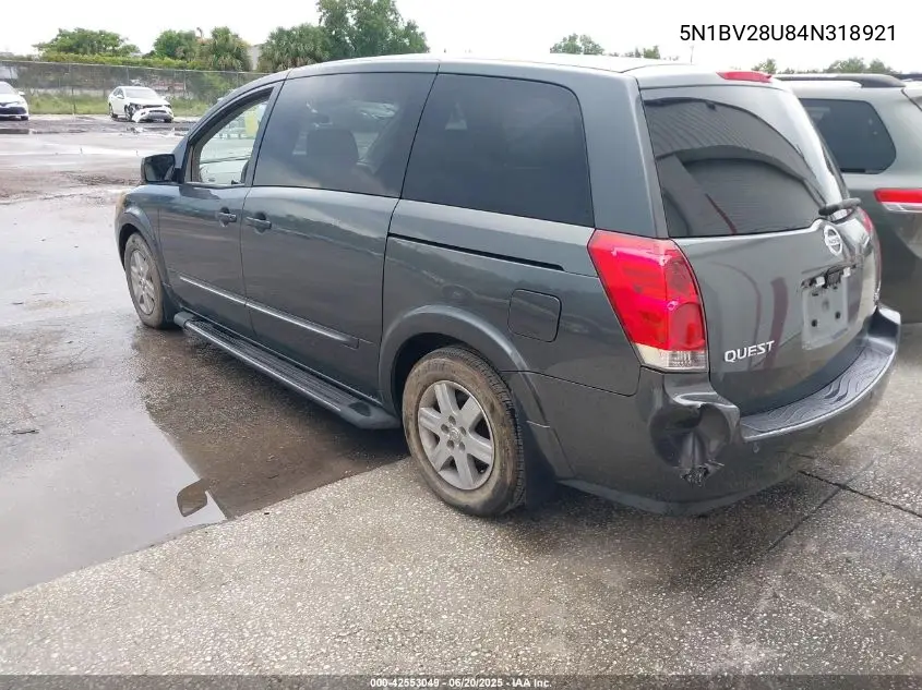 2004 Nissan Quest 3.5 S VIN: 5N1BV28U84N318921 Lot: 42553049