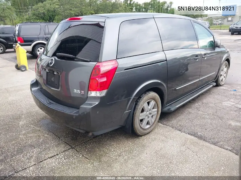 2004 Nissan Quest 3.5 S VIN: 5N1BV28U84N318921 Lot: 42553049