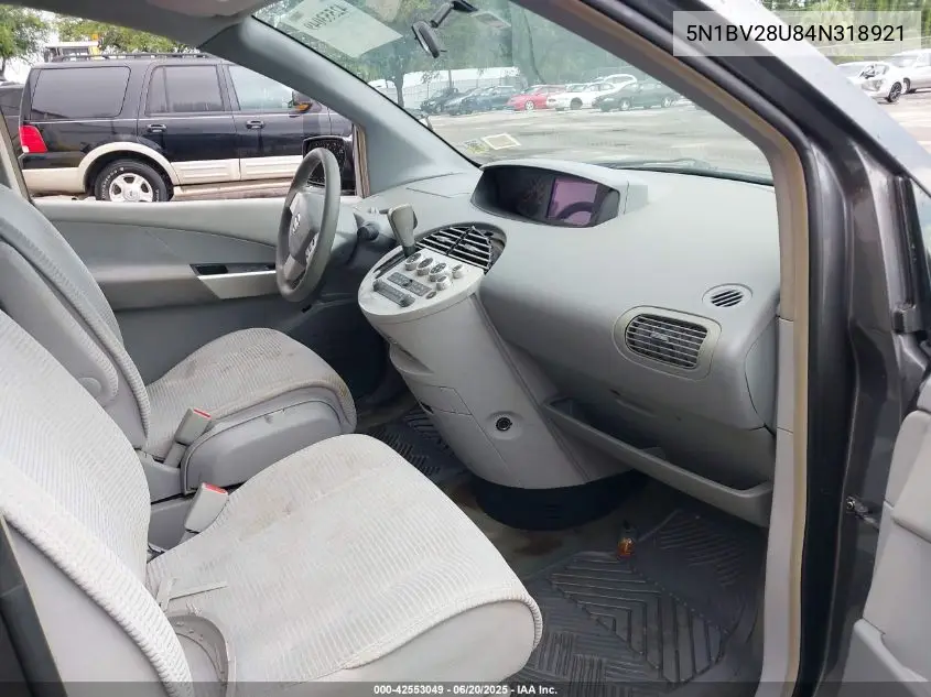 2004 Nissan Quest 3.5 S VIN: 5N1BV28U84N318921 Lot: 42553049