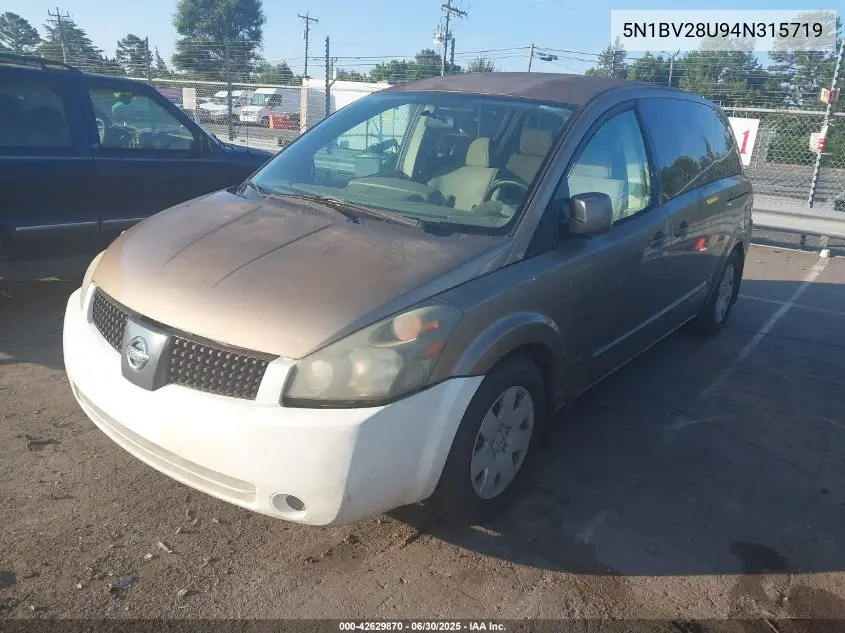 2004 Nissan Quest S/Se/Sl VIN: 5N1BV28U94N315719 Lot: 42629870