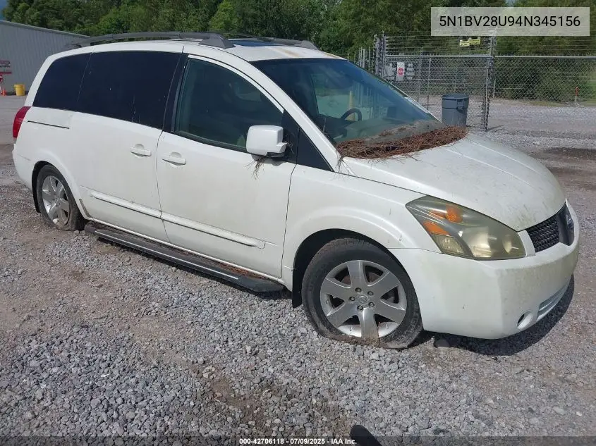 2004 Nissan Quest 3.5 Se VIN: 5N1BV28U94N345156 Lot: 42706118
