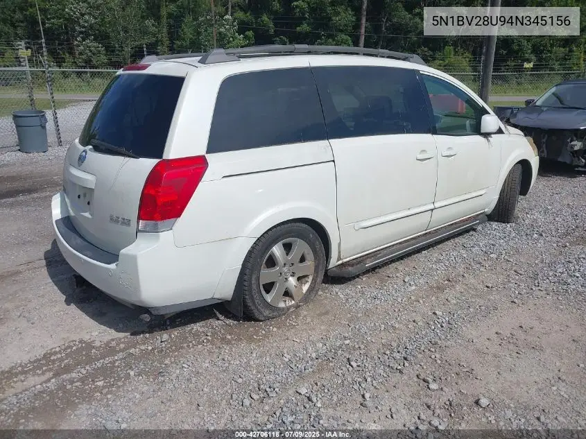 2004 Nissan Quest 3.5 Se VIN: 5N1BV28U94N345156 Lot: 42706118