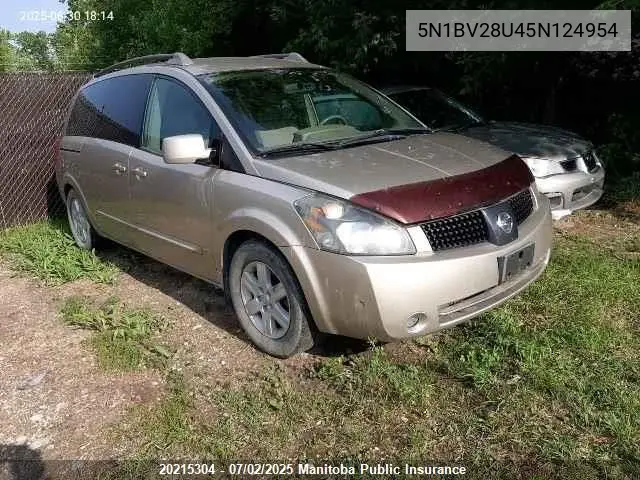 2005 Nissan Quest 3.5 Sl VIN: 5N1BV28U45N124954 Lot: 20215304