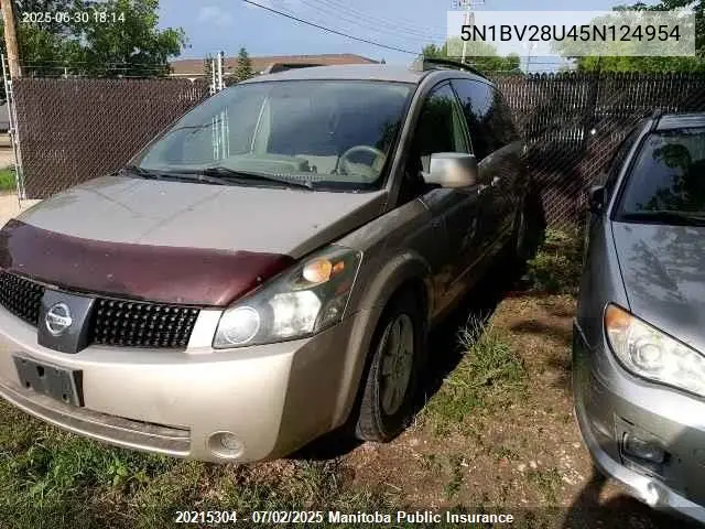 2005 Nissan Quest 3.5 Sl VIN: 5N1BV28U45N124954 Lot: 20215304