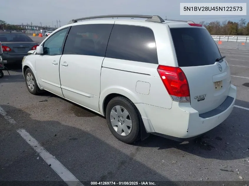 2005 Nissan Quest 3.5 S VIN: 5N1BV28U45N122573 Lot: 41269774
