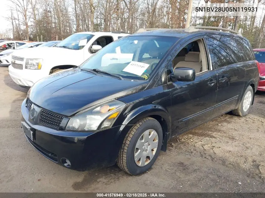 2005 Nissan Quest 3.5 VIN: 5N1BV28U05N119931 Lot: 41576949