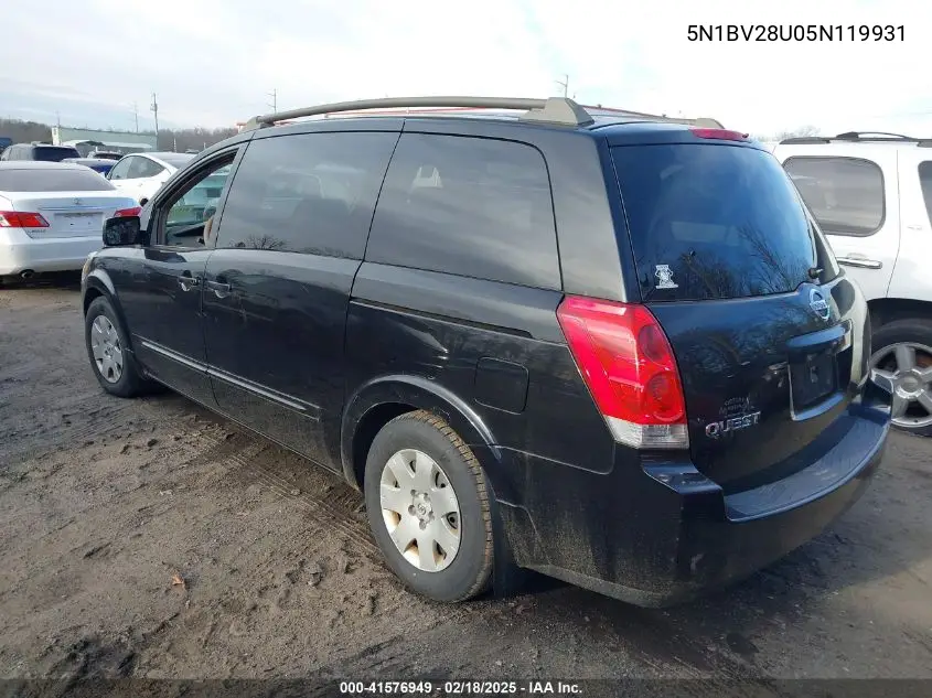 2005 Nissan Quest 3.5 VIN: 5N1BV28U05N119931 Lot: 41576949