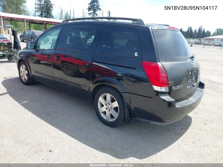 2005 Nissan Quest 3.5 Se VIN: 5N1BV28U95N104117 Lot: 42098588