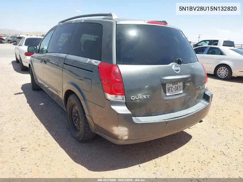 2005 Nissan Quest 3.5 S VIN: 5N1BV28U15N132820 Lot: 42175269
