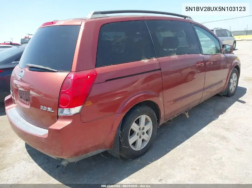 2005 Nissan Quest 3.5 Sl VIN: 5N1BV28UX5N103123 Lot: 42443353