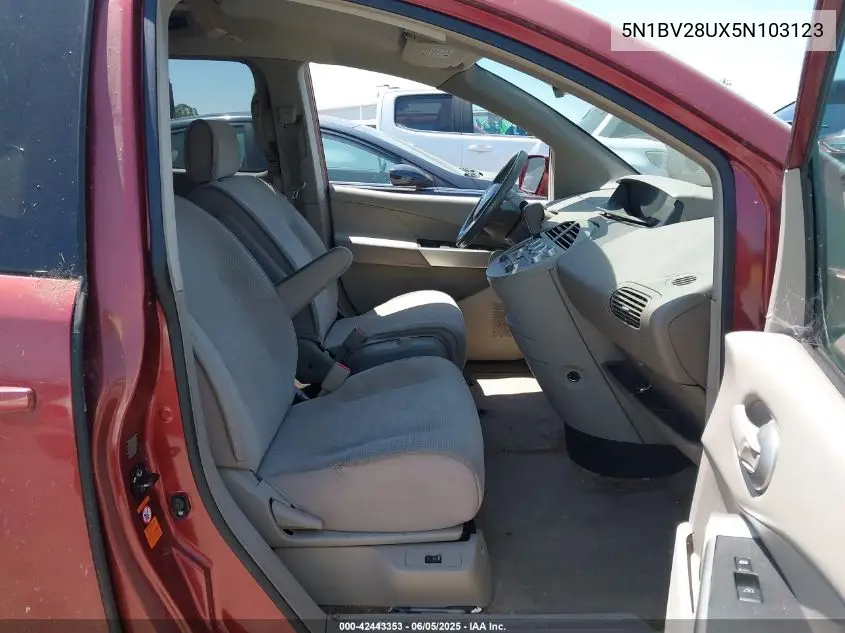 2005 Nissan Quest 3.5 Sl VIN: 5N1BV28UX5N103123 Lot: 42443353