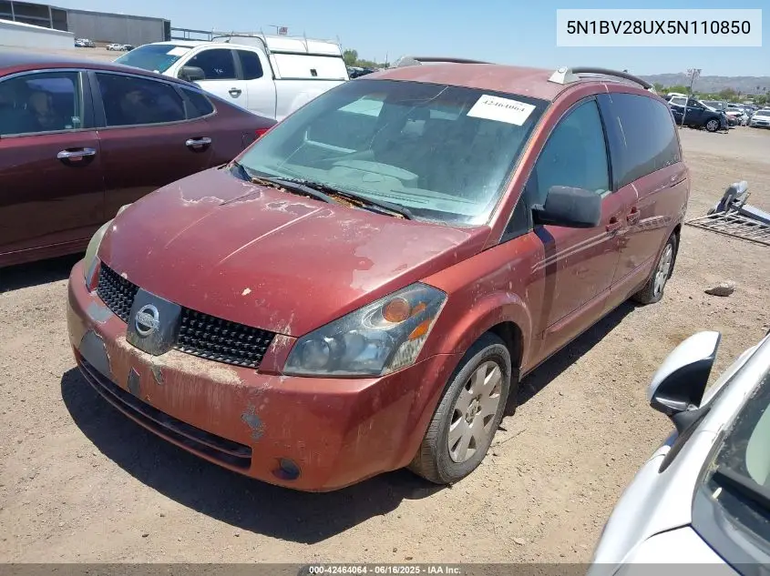 2005 Nissan Quest 3.5 S VIN: 5N1BV28UX5N110850 Lot: 42464064