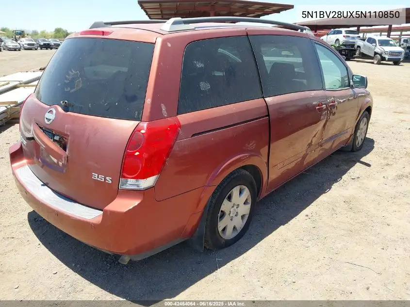 2005 Nissan Quest 3.5 S VIN: 5N1BV28UX5N110850 Lot: 42464064