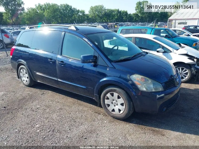 2005 Nissan Quest 3.5 S VIN: 5N1BV28U55N113641 Lot: 42586125