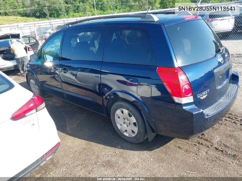 2005 Nissan Quest 3.5 S VIN: 5N1BV28U55N113641 Lot: 42586125