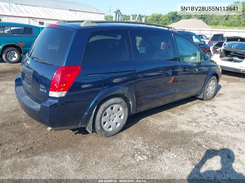 2005 Nissan Quest 3.5 S VIN: 5N1BV28U55N113641 Lot: 42586125