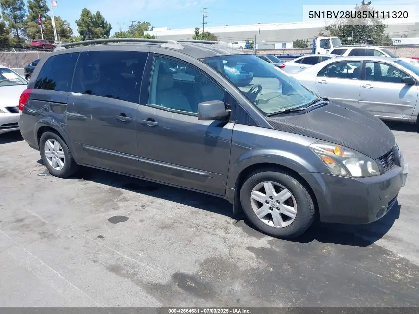 2005 Nissan Quest 3.5 Sl VIN: 5N1BV28U85N111320 Lot: 42664681