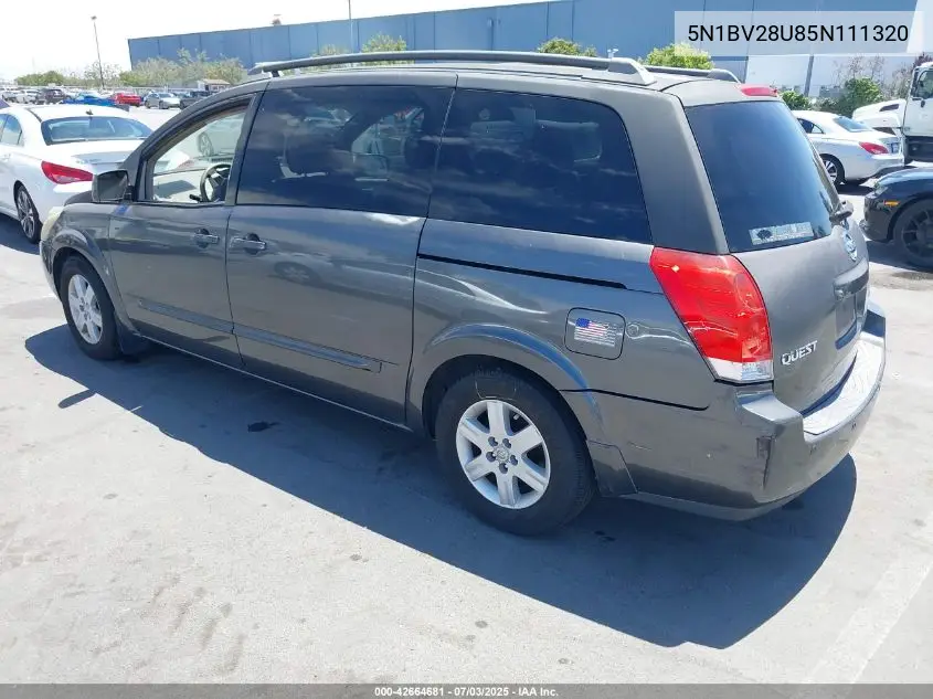 2005 Nissan Quest 3.5 Sl VIN: 5N1BV28U85N111320 Lot: 42664681