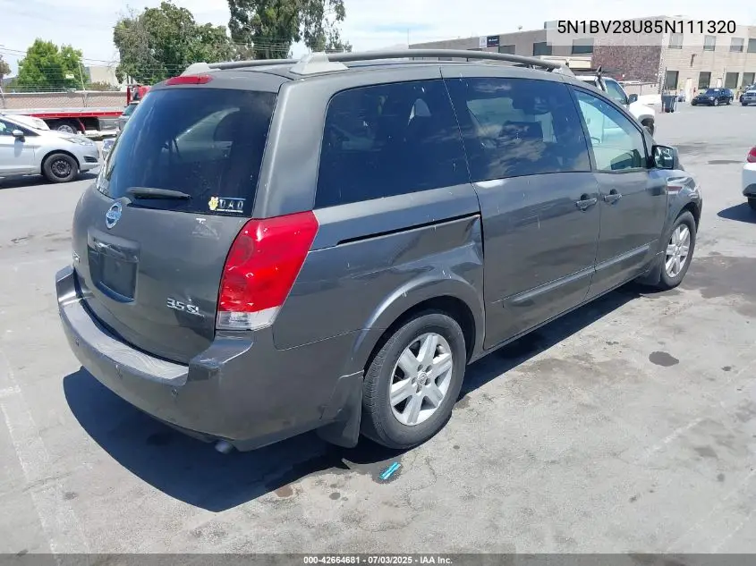 2005 Nissan Quest 3.5 Sl VIN: 5N1BV28U85N111320 Lot: 42664681