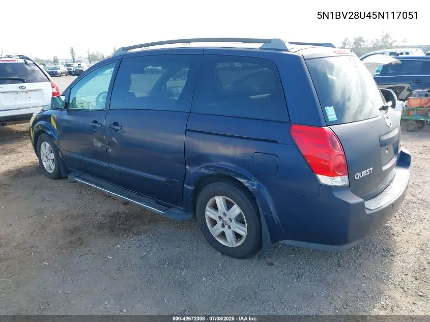 2005 Nissan Quest 3.5 Sl VIN: 5N1BV28U45N117051 Lot: 42672308