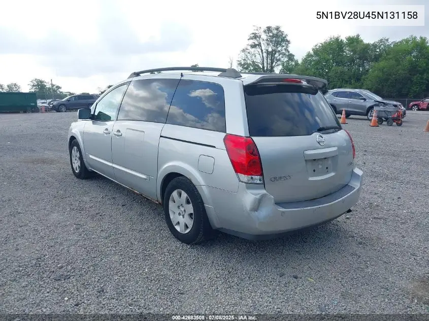 2005 Nissan Quest 3.5 S VIN: 5N1BV28U45N131158 Lot: 42683508