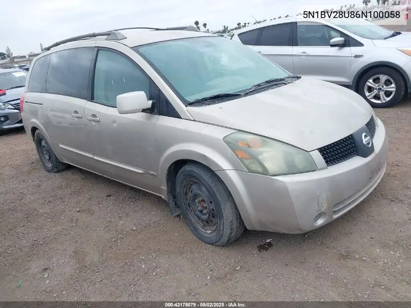 2006 Nissan Quest 3.5 S VIN: 5N1BV28U86N100058 Lot: 42178079