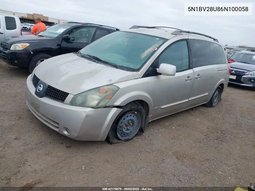2006 Nissan Quest 3.5 S VIN: 5N1BV28U86N100058 Lot: 42178079
