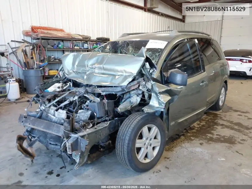 2006 Nissan Quest 3.5 Sl VIN: 5N1BV28U86N115529 Lot: 42385215