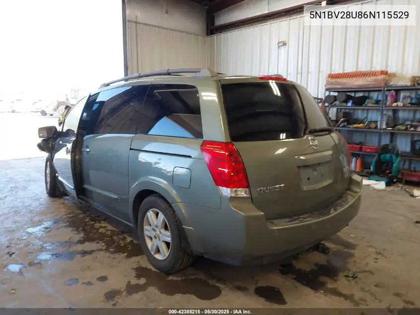 2006 Nissan Quest 3.5 Sl VIN: 5N1BV28U86N115529 Lot: 42385215